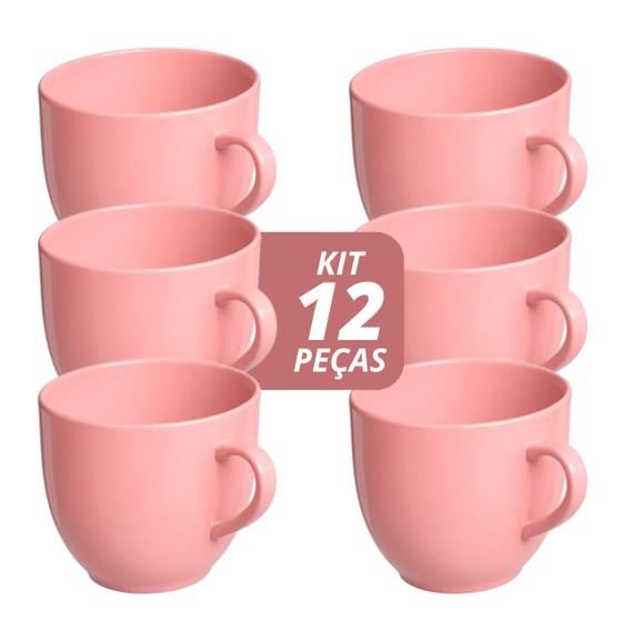 Imagem de Jogo 12 Xícara Chá Café 95ml Rosa em Porcelana - Mundo da Porcelana