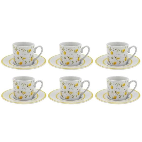 Imagem de Jogo 12Pçs Xícaras E Pires Café Porcelana 80Ml Amarela Limão