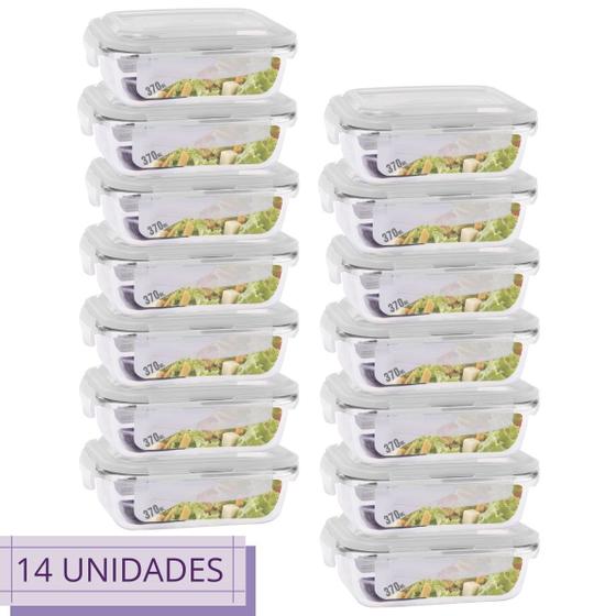 Imagem de Jogo 14 Potes de Vidro Hermético Marmita Dieta Fit com 370 ml