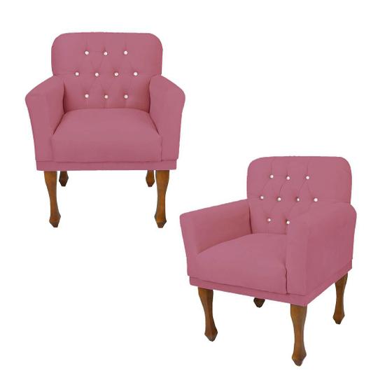 Imagem de Jogo 2 Cadeira Poltrona Decorativa Com Botões De Strass Anitta Suede Rosa Barbie DL Decor