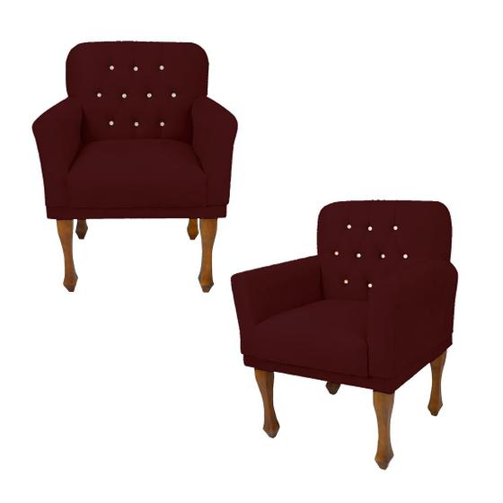 Imagem de Jogo 2 Cadeira Poltrona Decorativa Com Botões De Strass Anitta Suede Vermelho Bordo DL Decor