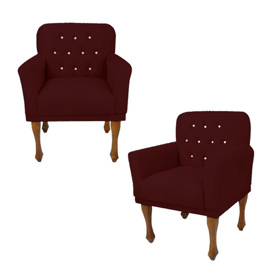 Imagem de Jogo 2 Cadeira Poltrona Decorativa Sala Quarto Closet Anitta Suede Vermelho Bordo LM DECOR