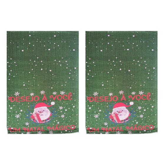 Imagem de Jogo 2 Caminhos de Mesa de Natal 148x34cm Gobelim Papai Noel com Presente e Dizeres