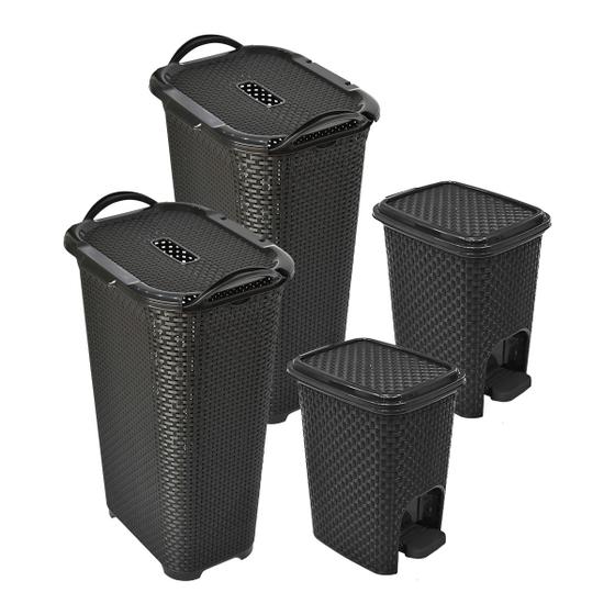 jogo 2 Cesto Multiuso Rattan 50lts + 2 Lixeira Rattan 7 Lts Menor preço em jogo 2 Cesto Multiuso Rattan 50lts + 2 Lixeira Rattan 7 Lts
