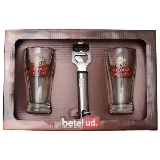 Imagem de Jogo 2 Copos 200ml Decorados + Abridor Betelud Ref.1455