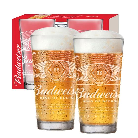 Imagem de Jogo 2 Copos Vidro Para Chopp Cerveja Budwesier 415 Ml