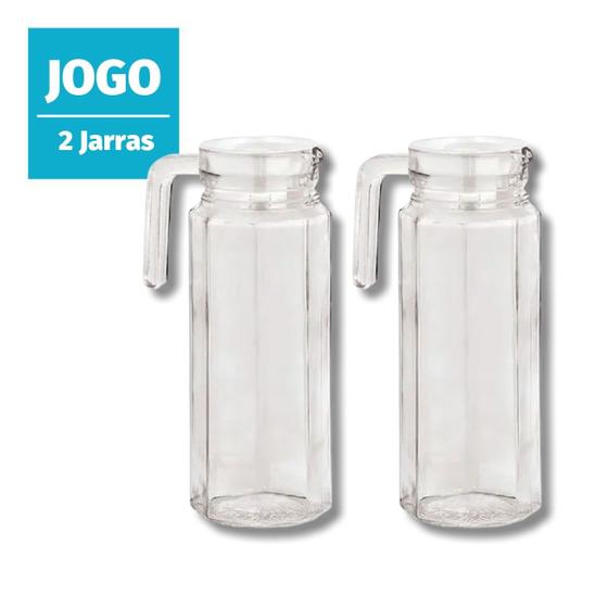 Jogo 2 Jarra suco vidro com tampa 1 litro veneza suco agua - 123 util ...