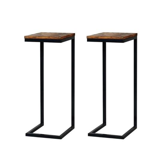 Jogo 2 Mesa de Apoio Lateral Sofá Industrial 65cm Preta Madeira Imbuia Menor preço em Jogo 2 Mesa de Apoio Lateral Sofá Industrial 65cm Preta Madeira Imbuia