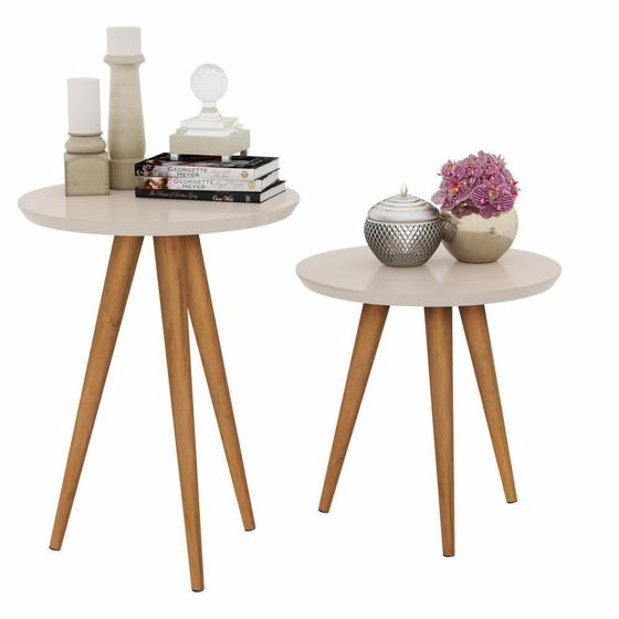 Imagem de jogo 2 mesas retrô pés palito, lateral e apoio classic prime - off white - Comprar Moveis Em Casa
