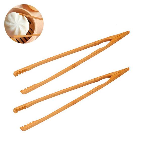 Imagem de Jogo 2 pinças reta bambu grande 36cm empratar alimentos pegador de salada carne cozinha restaurante