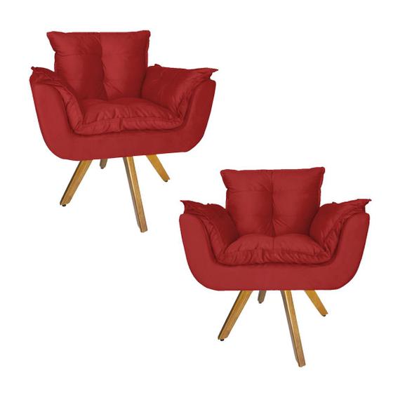 Imagem de Jogo 2 Poltrona Estofada Base Giratória De Madeira Escritório Opala Suede Vermelho - LM DECOR