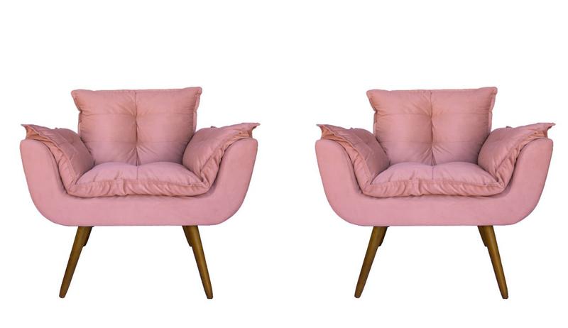 Imagem de Jogo 2 Poltronas Decorativa Estofada Para Consultório Opala Suede Rosa - LM DECOR