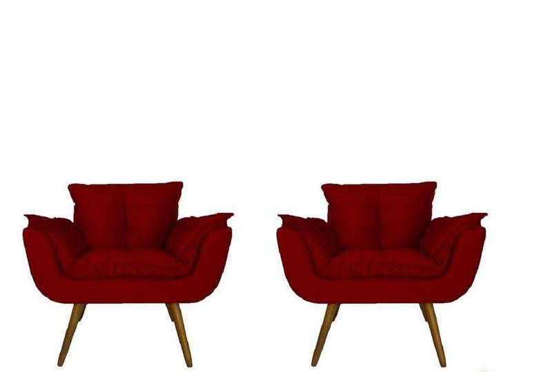 Imagem de Jogo 2 Poltronas Decorativa Estofada Para Consultório Opala Suede Vermelho - DL Decor