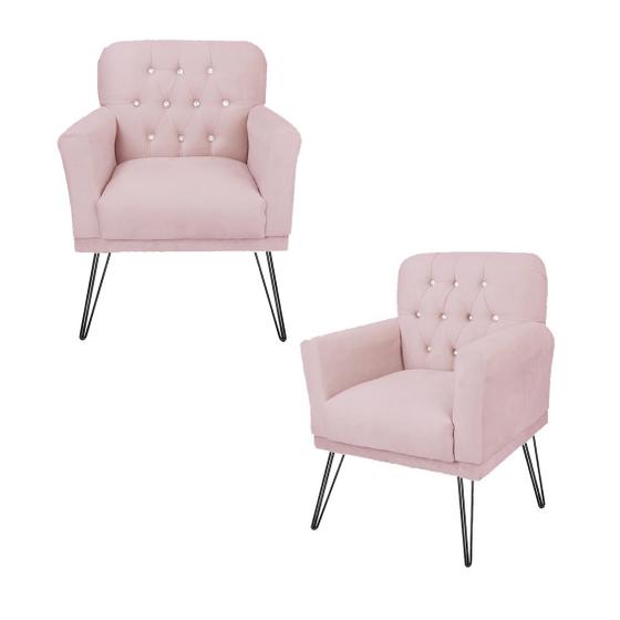 Imagem de Jogo 2 Poltronas Decorativa Para Consultório Pés de Ferro Anitta Corano Rosa Bebe - DL Decor