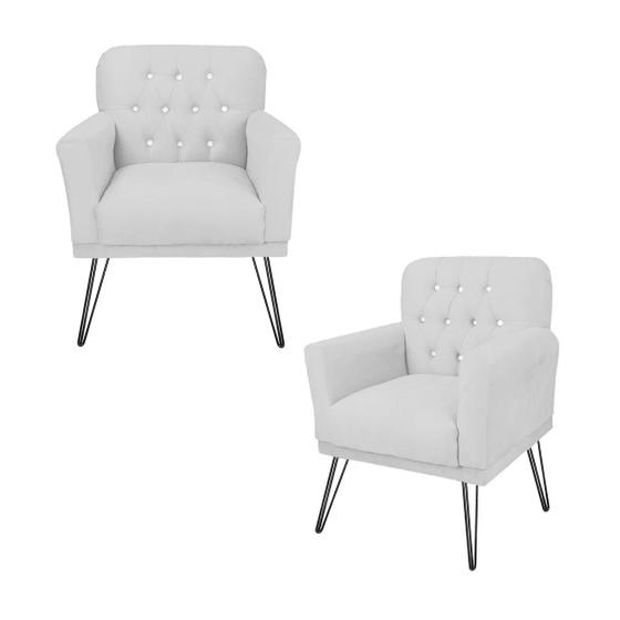 Imagem de Jogo 2 Poltronas Decorativa Para Consultório Pés de Ferro Anitta Suede Branco - DL Decor