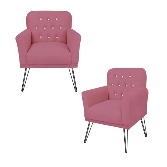 Imagem de Jogo 2 Poltronas Decorativa Para Consultório Pés de Ferro Anitta Suede Rosa Barbie - DL Decor