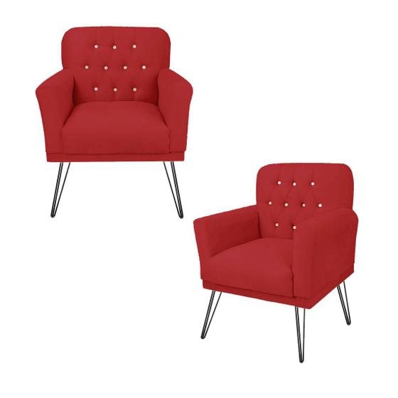 Imagem de Jogo 2 Poltronas Decorativa Para Consultório Pés de Ferro Anitta Suede Vermelho - LM DECOR