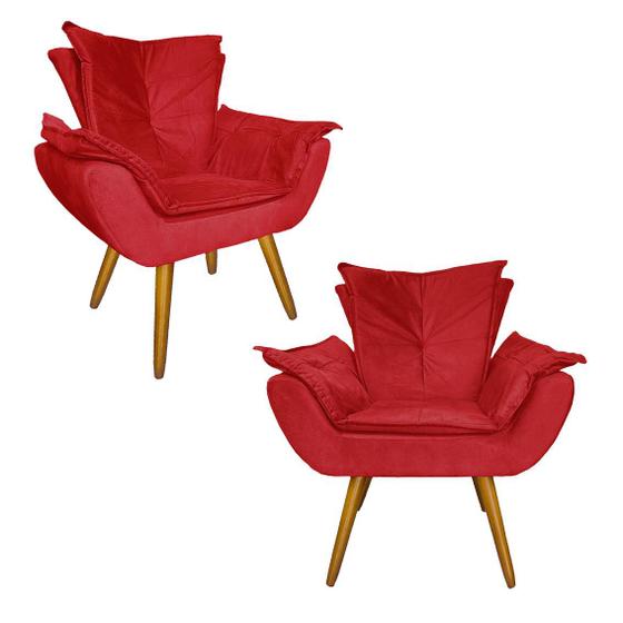 Imagem de Jogo 2 Poltronas Decorativas Estofadas Hall de Entrada Apolo Suede Vermelho - LM DECOR