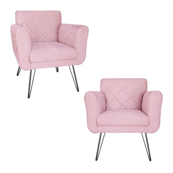 Imagem de Jogo 2 Poltronas Decorativas Para Escritório Pés de Ferro Isabella Corano Rosa Bebe - DL Decor