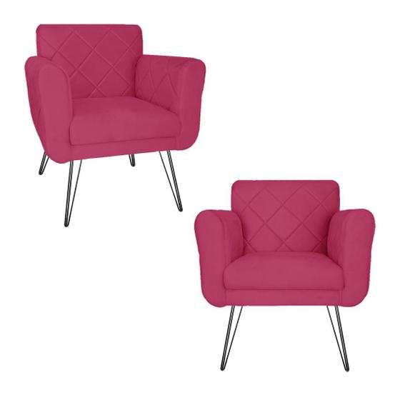 Imagem de Jogo 2 Poltronas Decorativas Para Escritório Pés de Ferro Isabella Suede Rosa Pink - LM DECOR