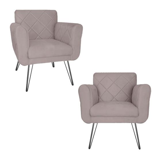 Imagem de Jogo 2 Poltronas Decorativas Para Escritório Pés de Ferro Isabella Suede Rose - DL Decor