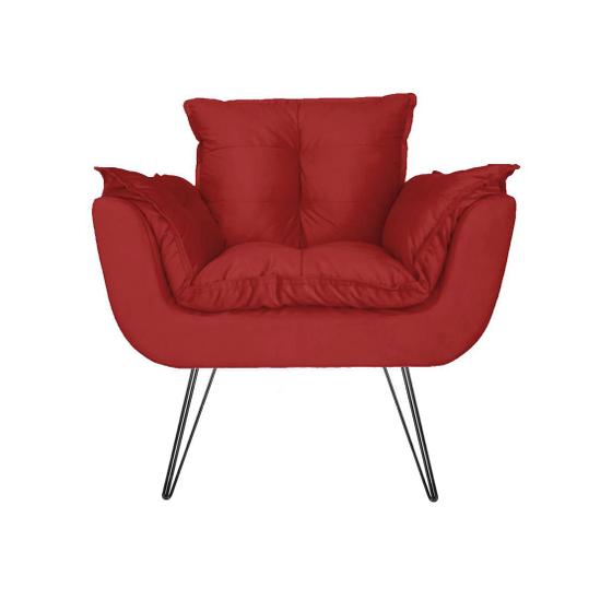 Imagem de Jogo 2 Poltronas Decorativas Quarto Closet Pés de Ferro Opala Suede Vermelho - LM DECOR