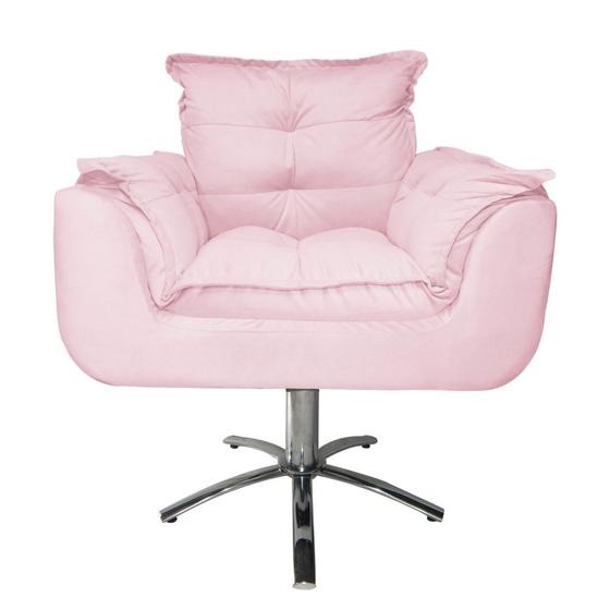 Imagem de Jogo 2 Poltronas Estofada Consultório Base Giratória de Metal Opala Suede Rosa Bebe - DL Decor