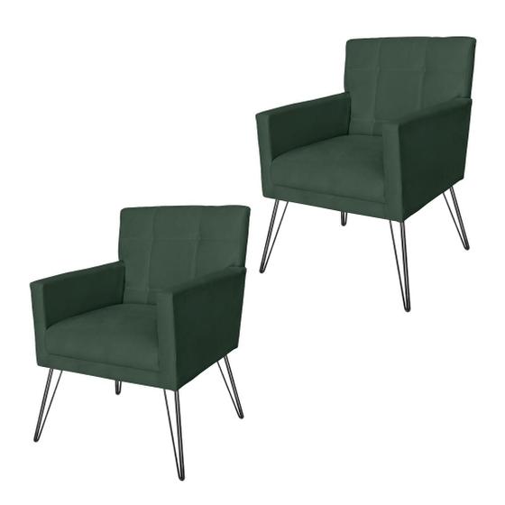 Imagem de Jogo 2 Poltronas Estofadas Para Consultório Pés de Ferro Onix Suede Verde - LM DECOR