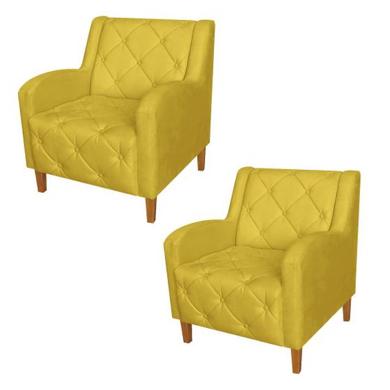 Imagem de Jogo 2 Poltronas Estofadas Para Recepção Clínica Leticia Suede Amarelo  - DL DECOR