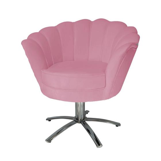 Imagem de Jogo 2 Poltronas Para Sala Comercial Base Giratória de Metal Pétala Suede Rosa Barbie - DL Decor