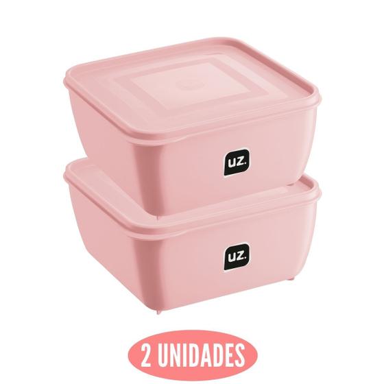 Imagem de Jogo 2 Potes Quadrado 500ml Rosa Marmita Fit Vedação