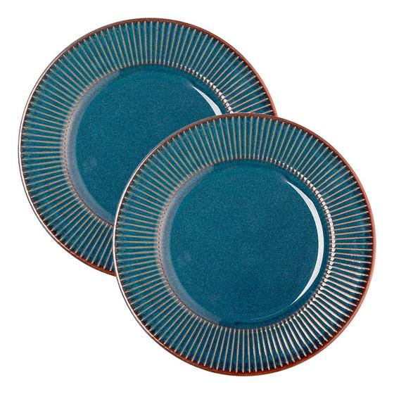 Imagem de Jogo 2 Prato de Sobremesa Ceramica Azul Linear Rústico 20cm Lyor