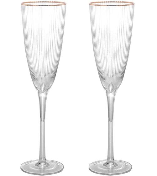 Imagem de Jogo 2 Taças 300ml Para Champanhe Cristal Ecológico Com Borda Dourada Lines