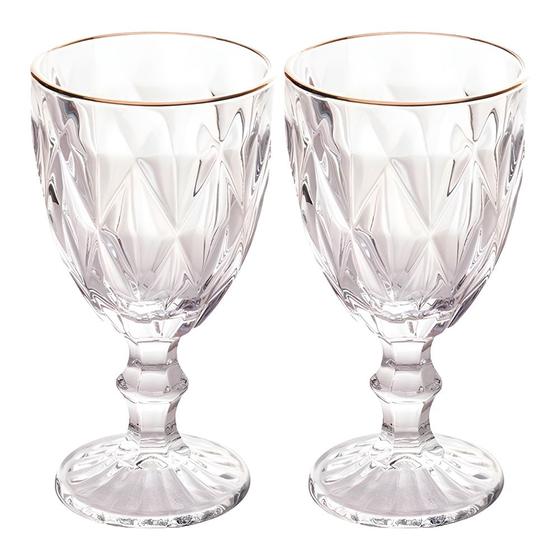 Imagem de Jogo 2 Taças de Vidro com Borda Dourada Diamond Cor Transparente Água 300ml Class Home