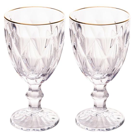Imagem de Jogo 2 Taças Vidro Borda Dourada Fio De Ouro Diamond 330ml
