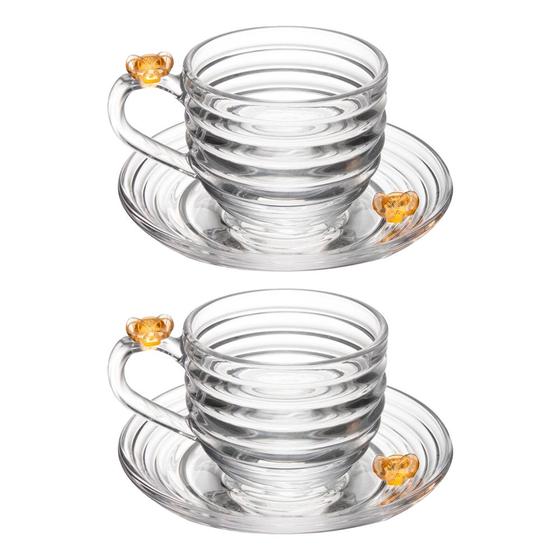 Imagem de Jogo 2 Xícara de Chá com Pires Little Bee Abelha Colmeia Mel Cristal Ecológico 200ml Lyor