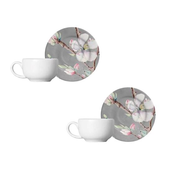 Imagem de Jogo 2 Xícaras de Café Cerâmica com Pires Sakura Flores by Kika Sato Alleanza 85ml