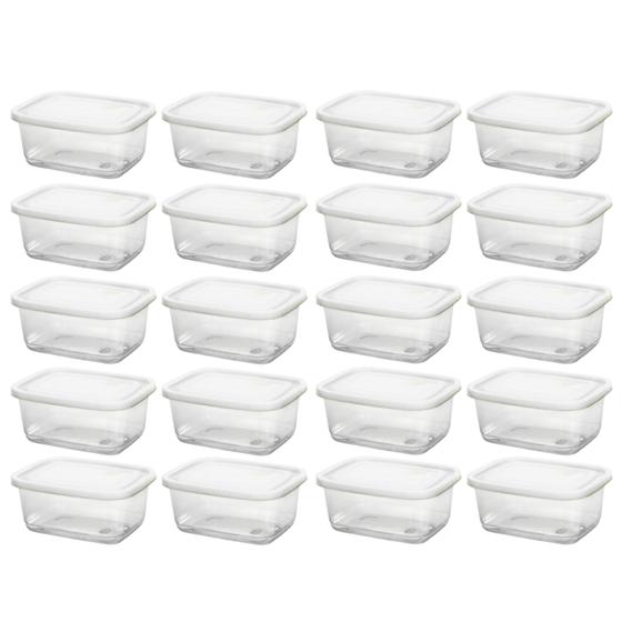 Imagem de Jogo 20 mini potes retangular 260ml kit 20 potes fitnees BPA free, Conjunto 20 potes com tampa