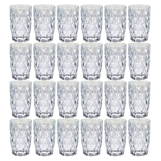 Imagem de Jogo 24 Copos Alto Vidro Modelo Diamante 370ML Resistentes