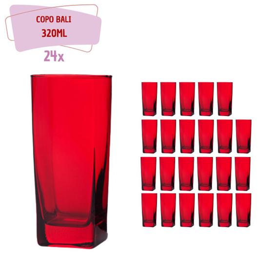 Imagem de Jogo 24 Copos Texas Quadrado Vidro Vermelho Mesa Posta 320ml