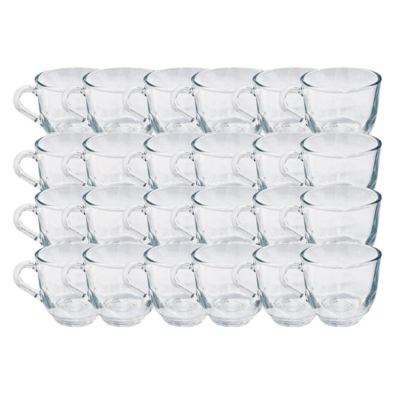 Imagem de Jogo 24 Xicaras Chique Vidro Liso 150ML Ideal Cha Cafe Resistente