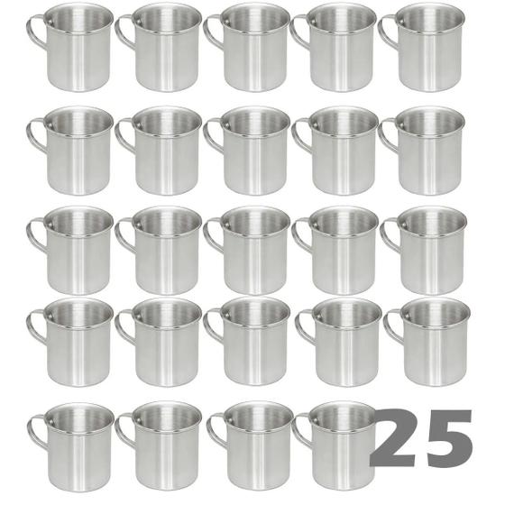 Jogo 25 Canecas De Alumínio Polido Resistente com Alça 300ML Menor preço em Jogo 25 Canecas De Alumínio Polido Resistente com Alça 300ML