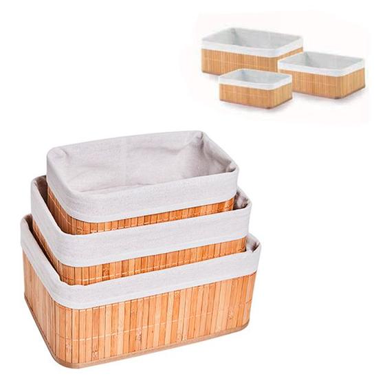 Imagem de Jogo 3 cestos grandes bambu organização armários gavetas guarda roupa pães cozinha lavanderia closet