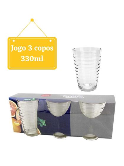 Imagem de Jogo 3 copo de vidro Transparente 330ML P/ Suco Agua Drinks Bebidas Refrigerante