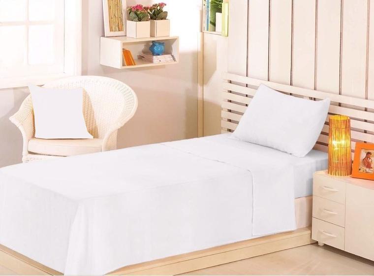 Imagem de Jogo 3 peças cama solteiro lençol veste cama box hotel pousada quarto 0,88x1,88x0,30 e 1x fronha-branco