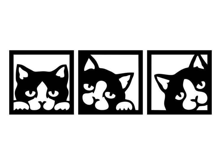 Imagem de Jogo 3 Quadros Decorativos Gato Quarto Infantil Decoração