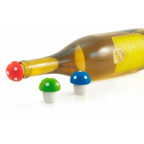 Imagem de Jogo 3 Tampas À Vácuo Vinho Mini Rolha Garrafa Cogumelo