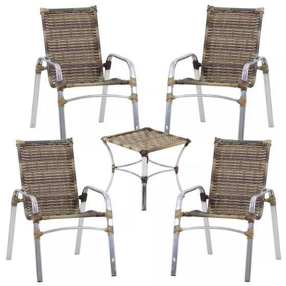 Imagem de Jogo 4 Cadeiras Emily e Mesa Garden em Alumínio Para Área, Piscina, Jardim Trama