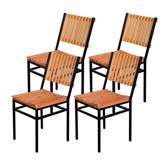 Imagem de Jogo 4 Cadeiras Para Cozinha Preta Madeira Confort Industrial Premium