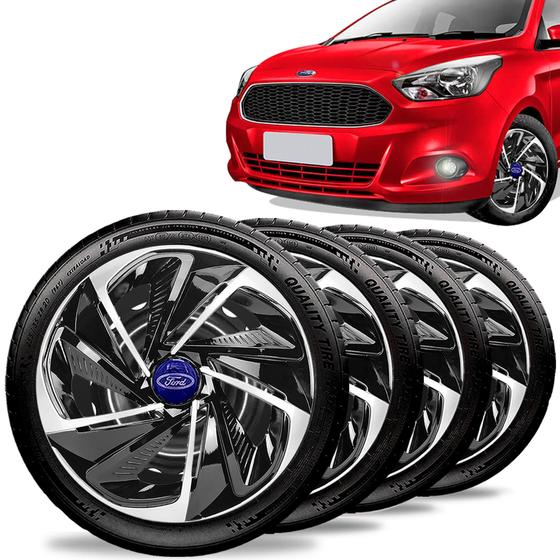 Imagem de Jogo 4 Calota Nitro Aro 14 Black Silver Ford Ka Fiesta Focus